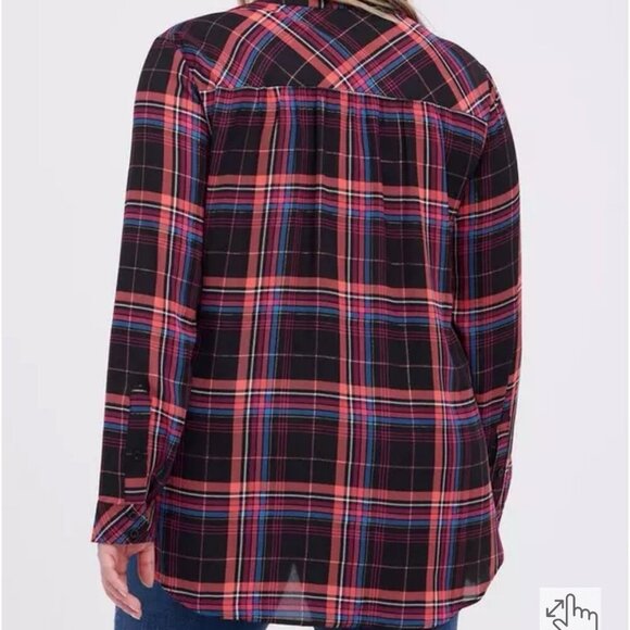 Torrid Size 3 Plaid Georgette Hi-Low Pullover Long Sleeve Blouse - Picture 3 of 8